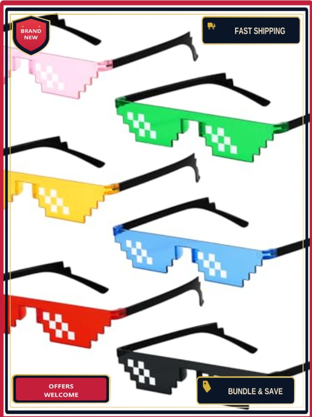 6 Pc Pixel Sunglasses Retro Party Costume Glasses Thug Life